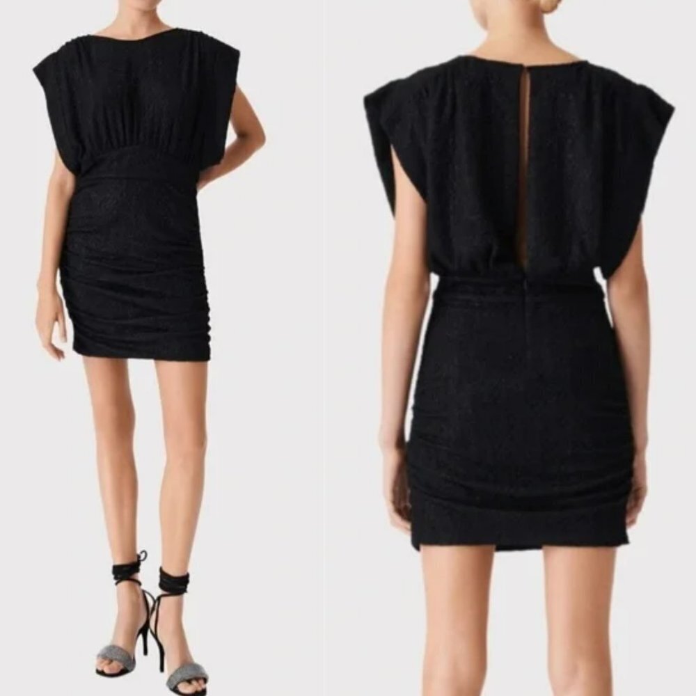 IRO Cory Black Ruched Kimono Sleeve Mini Dress Size 6 NWT